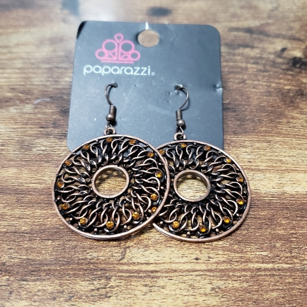 New paparazzi brown with orange gens circle earrings
